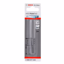 Bosch Punta elicoidale HSS PointTeQ, Trapano, Punta per trapano elicoidale, 1,5 mm, 40 mm, Ghisa, Acciaio, 1,5 mm