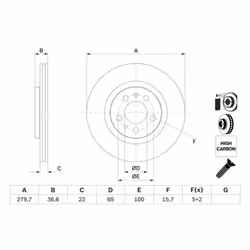 Disco freno BOSCH 0 986 478 852 anteriore, ventilato, altamente carbonizzato, 1 Pezzo - Vista aggiuntiva 7