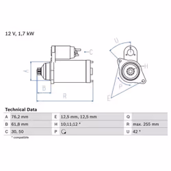 Motorino d'avviamento, starter BOSCH 0 986 020 260