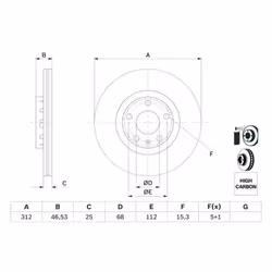 Disco freno BOSCH 0 986 479 057 anteriore, ventilato, altamente carbonizzato, 1 Pezzo - Vista aggiuntiva 7