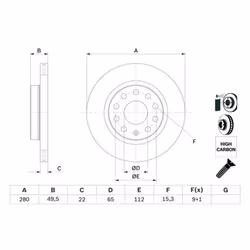 Disco freno BOSCH 0 986 479 098 anteriore, ventilato, altamente carbonizzato, 1 Pezzo - Vista aggiuntiva 4