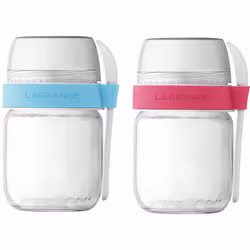 Set di 2 vasetti in vetro a compartimenti Lagrange 440403 per yogurt da asporto con cucchiaino incluso Pratico: vasetti in ve ...
