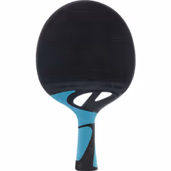 Con il suo nuovo design, la mazza da ping pong Cornilleau Tacteo per esterni, nei colori nero e blu scuro, ha acquisito un as ...