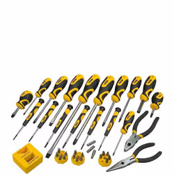 Kit di giraviti assortiti in acciaio al cromo vanadio. Impugnatura in bi-componente con indicazione del tipo di punta. Borsa ...