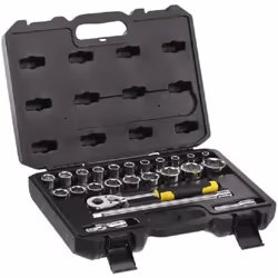 Contenuto: 1 cricchetto att. 1/2" a 72 denti, 20 chiavi a bussola esagonali finitura pulita att.1/2" (8-9-10-11-12-13-14- 15- ...