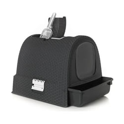 Keter Lettiera per Gatti Petlife con coperchio, lettiera con paletta, moderno effetto rattan intrecciato, antracite, 51,5 x 38,5 x 40 cm - Curver