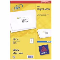 Avery J8165-25, Bianco, Ad inchiostro, 99.1 x 67.7 mm, A4, 25 fogli, 200 pz