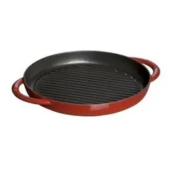 Staub Grill Pans 30 cm cast iron round Pure grill, cherry
