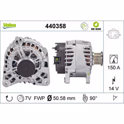 Alternatore-corrente carica [a]: 150. Condizione: Ristrutturato. Indice: VAL440358. Numero del Produttore: 440358. N° di nerv ...