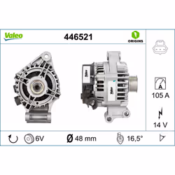Alternatore-corrente carica [a]: 105. Indice: VAL446521. Numero del Produttore: 446521. N° di nervature: 6. Peso [kg]: 5,51.  ...