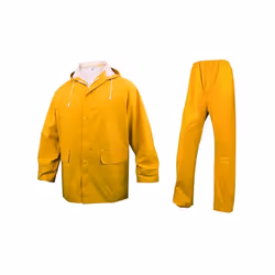 COMPLETO DA PIOGGIA GIALLO DESCRIZIONE: - impermeabile in poliestere con spalmatura interna ed esterna in PVC - cuciture sald ...