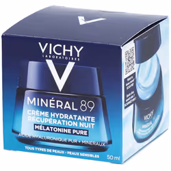 Vichy Mineral 89 Crema Notte con melatonina pura, acido ialuronico e acqua vulcanica. Rigenera, idrata e rimpolpa la pelle du ...