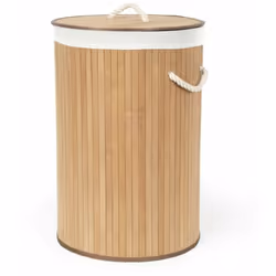 Cesto per la biancheria di bambù Bamboo con coperchio rimovibile forma rotonda materiale: legno di bambù colore: marrone chia ...