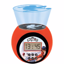 Descrizione Sveglia con proiettore per i bambini Miraculous con display LCD blu retroilluminatoProiezione di Ladybug sul soff ...