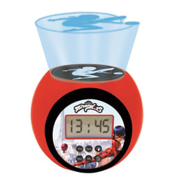 Lexibook - Miraculous Ladybug Chat Noir, Sveglia con proiettore con funzione snooze, luce notturna con timer, schermo lcd, a batteria, rosso/nero,