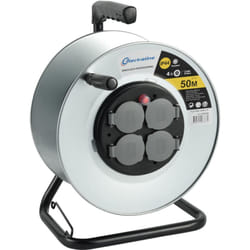 Electraline - 208686 Avvolgitore Elettrico Cordless Professionale da Cantiere in Metallo 4 Prese Stagne IP44 da Cablare con Guida per il Cavo e