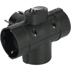 Electraline - 55091 Adattatore Triplo 3 Prese Laterali, Spina Tedesca, Multipresa 3 Posti Schuko, Con Interruttore on/off Nero