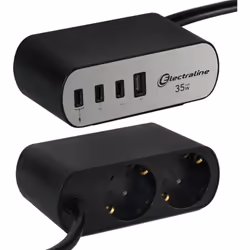 Scopri la multipresa da scrivania Electraline: 2 prese Schuko e 4 USB (3 tipo C + 1 tipo A), ideale per l'ufficio. Design com ...