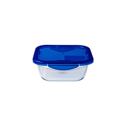 Pyrex Cook & Go rectangular glass food storage container/roaster with airtight and leakproof 4 clip locking lid – oven, freezer and microwave safe - 16x16x6 cm - 0,80L