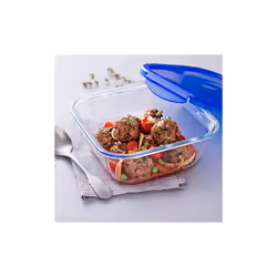 Pyrex Cook & Go rectangular glass food storage container/roaster with airtight and leakproof 4 clip locking lid – oven, freezer and microwave safe - 16x16x6 cm - 0,80L