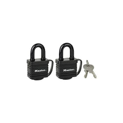 Master Lock - 7804EURT Confezione di 2 lucchetti in acciaio laminato rivestiti di chiave, nero, 7,8 x 4 x 2,9 cm