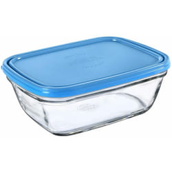 Freshbox Contenitore rettangolare per alimenti con coperchio in plastica blu, 1,65 l, 1 unità, vetro resistente ai graffiti, adatto a microonde e