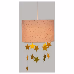 Paralume sospeso rosa con stelle Ø30xH20 cm Materiale ferro e poliestere Stelline appese e fantasia a pois