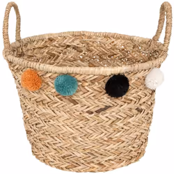 Cestino per bambini con pompons livi roseau d41cm - Atmosphera createur d'interieur. Colore : Beige. Materiale principale : R ...