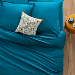 Copripiumino "carina" in cotone blu anatra 140x200cm - Atmosphera createur d'interieur. Colore : Bleu canard. Materiale princ ...