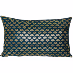 Cuscino in velluto blu anatra "tropique" 30x50 cm - Atmosphera createur d'interieur. Colore : Bleu canard. Materiale principa ...