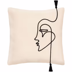 Copricuscino "visage" bianco avorio 40x40cm - Atmosphera createur d'interieur. Colore : Ivoire. Materiale principale : Coton. ...