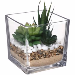 Composizione di piante arificiali in vetro h12cm - Atmosphera createur d'interieur. Colore : Transparent. Materiale principal ...