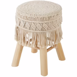 Sgabello in macramè e legno - Atmosphera createur d'interieur. Colore : Beige. Materiale principale : Pin. Lunghezza : 32.00  ...