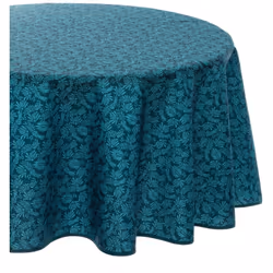 Tovaglia antimacchia "meili" foglie blu anatra d180cm - Atmosphera createur d'interieur. Colore : Bleu canard. Materiale prin ...