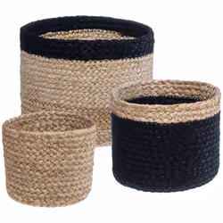 Set di 3 cestini in juta nera d11 16 19cm - Atmosphera createur d'interieur. Colore : Beige/noir. Materiale principale : Jute ...