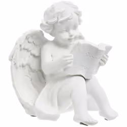 Statuetta "angelo" seduto h15cm - Atmosphera createur d'interieur. Colore : Blanc/livre. Materiale principale : Polyrésine. L ...