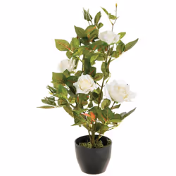 Pianta di rosa artificiale in vaso di cemento h50cm - Atmosphera createur d'interieur. Colore : Blanc. Materiale principale : ...