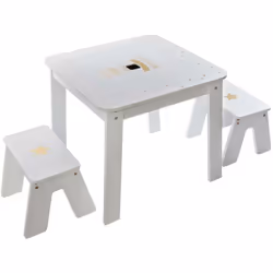 Tavolo con 2 sgabelli dorati 57x57cm - Atmosphera createur d'interieur. Colore : Blanc. Materiale principale : Panneau de fib ...