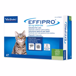 Effipro 4 Pipette Spot-On è un prodotto antiparassitario per gatti, per il trattamento delle infestazioni da pulci e zecche.
 ...