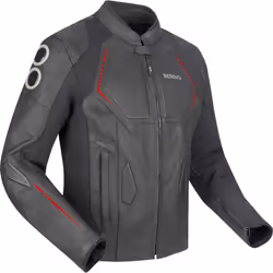 Bering Radial Giacca in pelle/tessuto da moto, nero-rosso, dimensione L per uomo