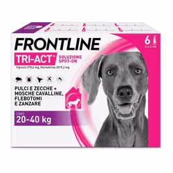 Frontline Tri-Act è un antiparassitario indicato per favorire l'eliminazione e la prevenzione da zecche, pulci e pappataci de ...