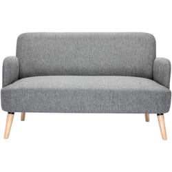 Divano scandinavo 2 posti in tessuto grigio chiaro e legno chiaro isko