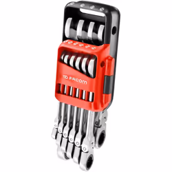 Produttività e sicurezza = rapidamente riposto, rapidamente ritrovato, sempre con voi. Set di 10 chiavi combinate con cricche ...