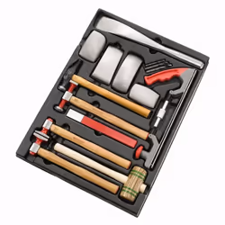 Dettagli: Composto da:259: Scalpello extra piatto 235 mm.209.50: Mazza di legno 50 mm.225.J3: Set di 3 punte.850.S350: Lima p ...