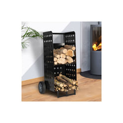 Carrello porta legna da ardere in acciaio nero 40x40x100 cm per il camino