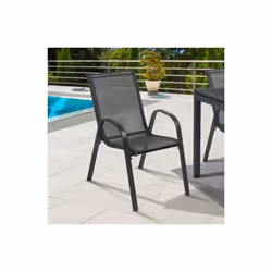 Con questo set di 6 sedie da giardino LYMA in metallo e textilene grigio antracite, sedetevi in giardino o in terrazza per pr ...