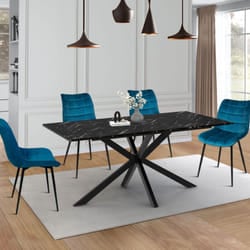 Tavolo da pranzo rettangolare alaska per 8 persone con effetto marmo nero e gamba a ragno in metallo 160 cm