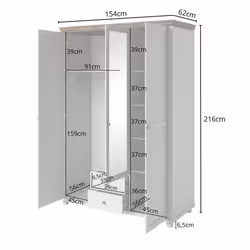 Meublorama DS-HA-EVORA-247DJU19*4C/156KG armadio/guardaroba per camera da letto 5 ripiani 3 porta/porte - Vista aggiuntiva 2