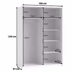 Meublorama HA-BETA-22971655*4C/141KG armadio/guardaroba per camera da letto 5 ripiani 2 porta/porte - Vista aggiuntiva 4