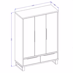 Meublorama HA-HALLE-24N0NG19*5C/188KG armadio/guardaroba per camera da letto 4 ripiani 3 porta/porte - Vista aggiuntiva 4
